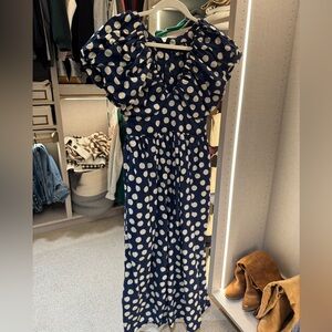 J. Crew Navy and White Polka Dot Maxi Dress